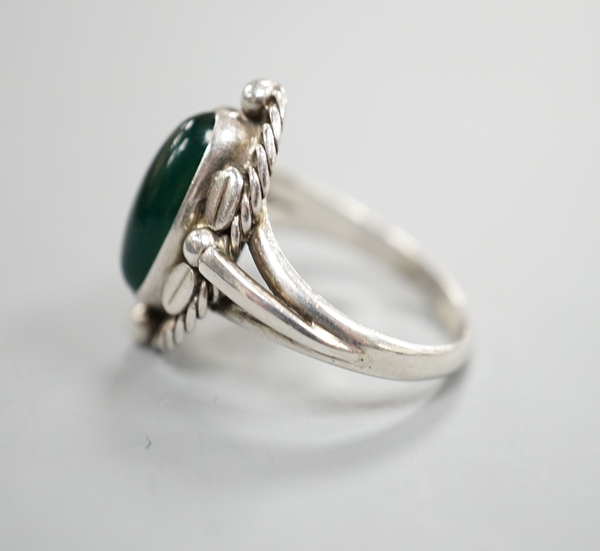 A Georg Jensen sterling and cabochon chrysoprase set dress ring, no.1, size O.
